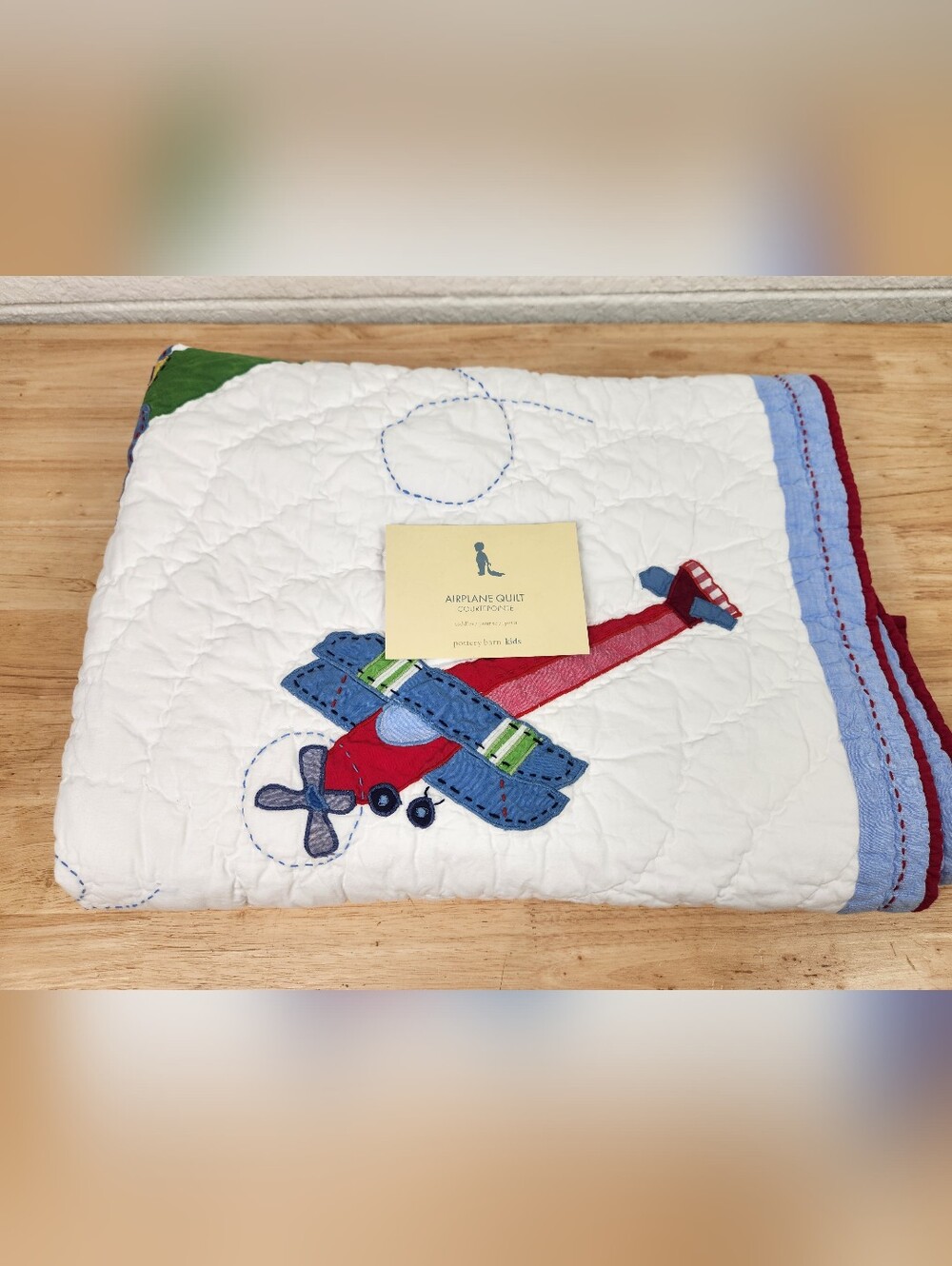 Pottery Barn Kids Airplanes Crib/Toddler Quilt 50x36 NOS Embroidered Flight Flaw